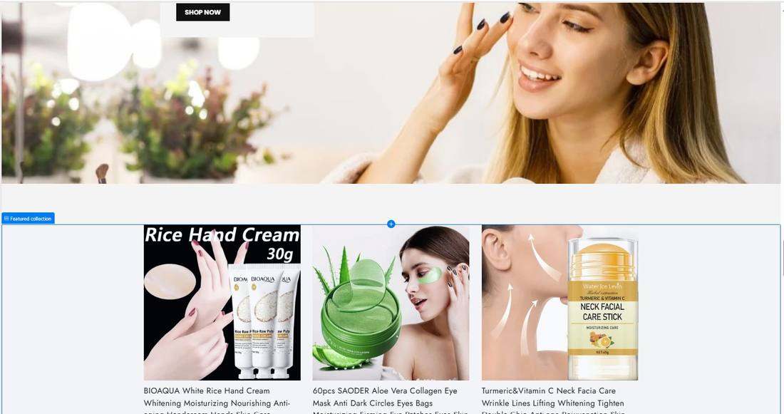 Sheekbutique skincare banner and featured collection