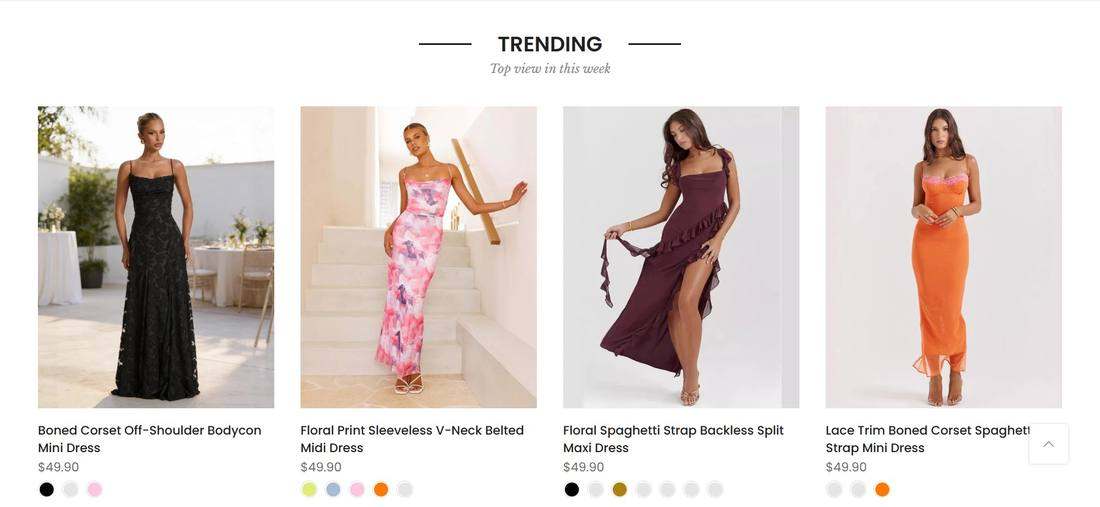 Clotheshomes trending dresses product grid