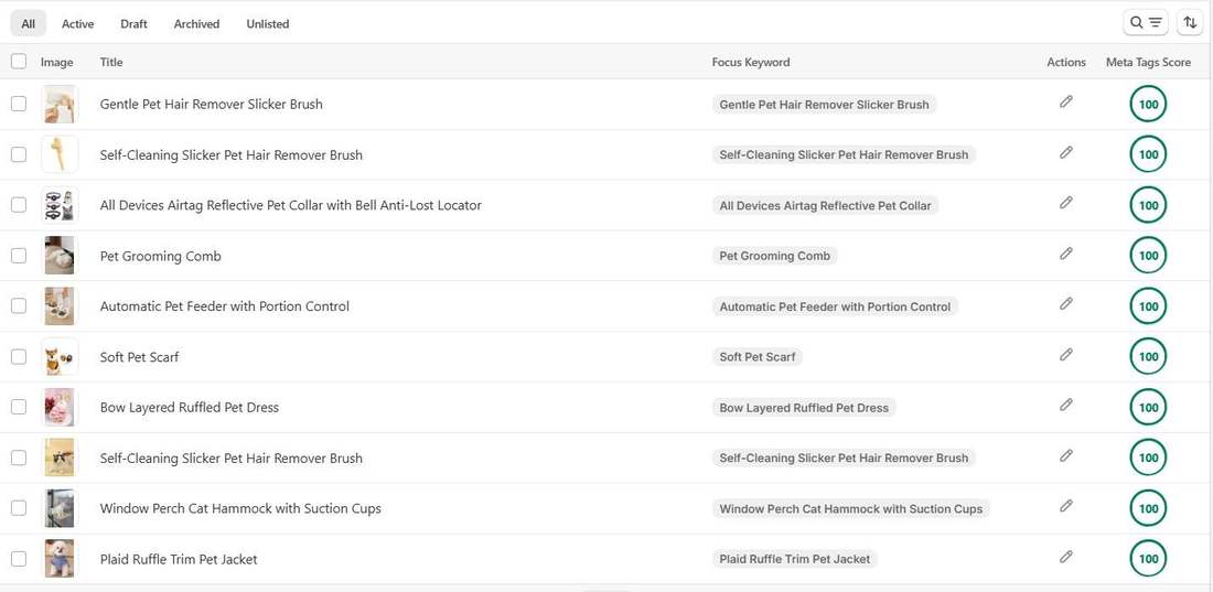 More Priscoboutique pet product SEO with meta tags score of 100