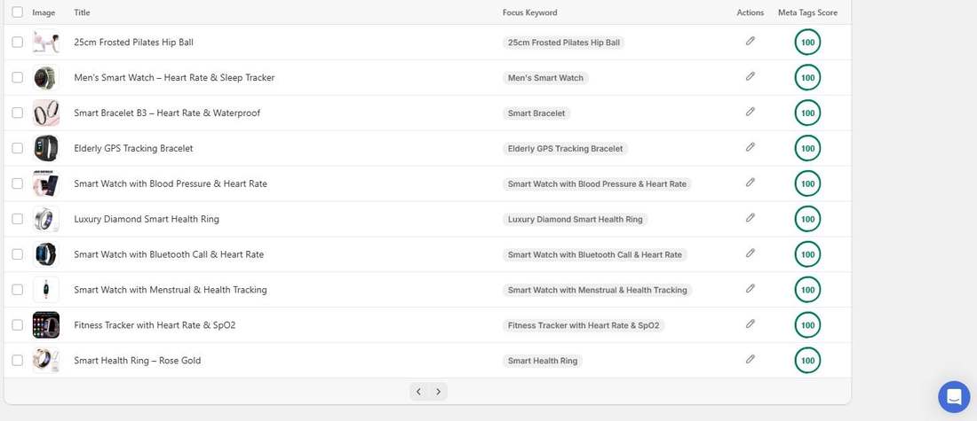 After: FitVelion smartwatch, ring and tracker products with focus keywords and meta tags score of 100